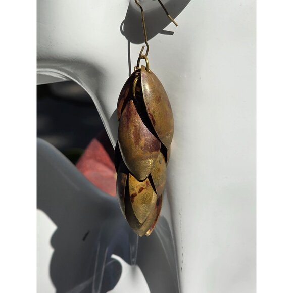 Antique Brass Petal Dangle Earrings With Fishhook Closure - Picture 5 of 6